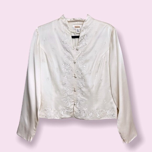 Talbots Jackets & Blazers - Vintage Talbots 100% Silk Blazer Cream Ivory Embroidered Beaded Womens Size 8